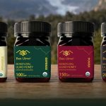 Bee Ulmo APF Collection: EVERYDAY 50+, DEFENSE 100+, POWER 150+ and RADIANCE 200+ organic Ulmo honey jars in Patagonia